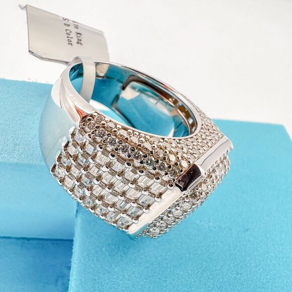 925 Sterling Sliver Moissanite Designer Square Ring, 5.622ctw VVS Stones Hip Hop - Picture 6 of 7